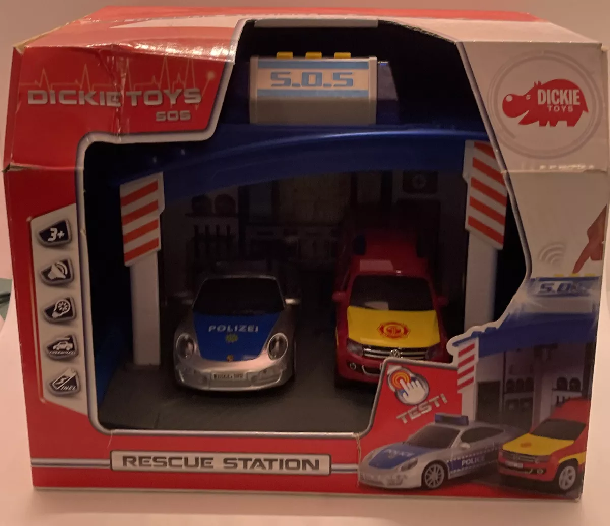 Rescue Station SOS Station Dickie Toys Rare Vintage With Polizei Fire Dept Car