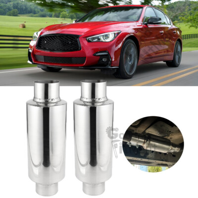 For Infiniti Q50 Q60 2X 2.5'' In/Out 12'' Long Exhaust Muffler Resonator Deep Tone
