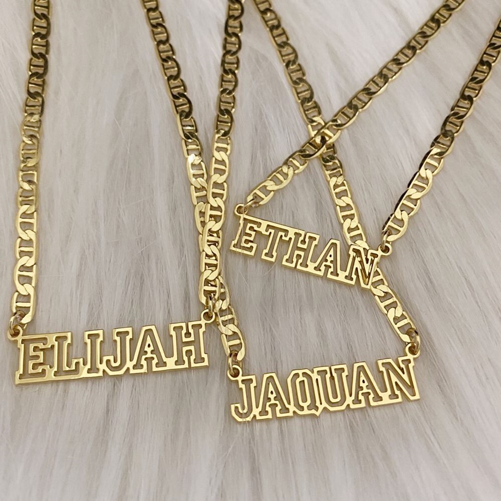 Personalized Nameplate Necklace for Women and Men - Custom Flat Chain  