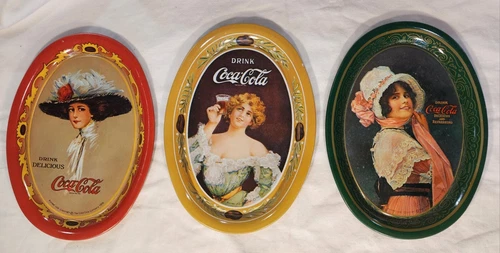 Vintage Coca Cola 6” Metal Trays - Set Of 3 Collector-Victorian Ladies~AWESOME~