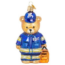 Old World Christmas EMT Teddy Bear Glass Blown Ornament for Christmas Tree