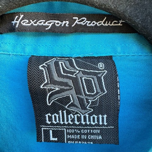 Hexagon Product Southpole Y2K Blue Epaulettes Long Sleeve Snap Closure Shirt L - Picture 6 of 10