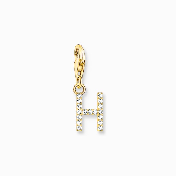 Thomas Sabo Charm AnhäNger Buchstabe H Silber Vergoldet WeißE Steine 1971-414-14-image