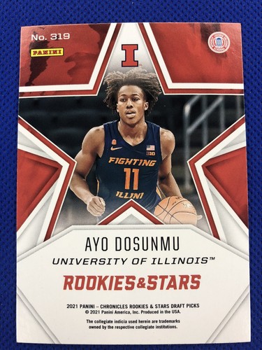 2021 #319 Ayo Dosunmu Panini Chronicles Rookies & Stars Draft Picks - Picture 2 of 2