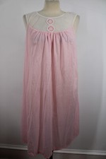 Vtg Movie Star L Pink Nylon Tricot Satin Nightgown Dress Lingerie Pleat Neckline