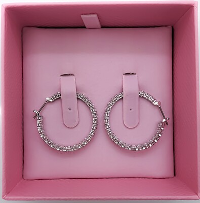 ピアス SWAROVSKI Matrix rhodium hoop earrings M 5647715 Matrix hoop earrings, Round cut, White, Rhodium plated