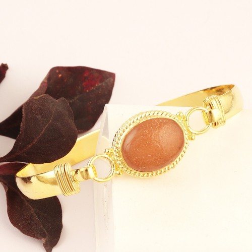 Beautiful Natural Sun Stone Gold Plated Handmade Hook Bracelet Jewelry For Girls - Picture 2 of 6