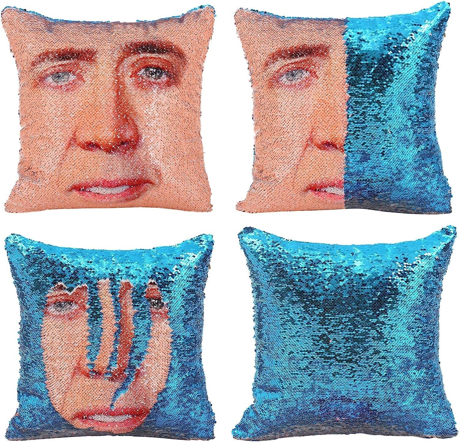 Nick Cage Sequin Pillow Cover 16" x 16" Nicholas Funny Gag Gift Novelty