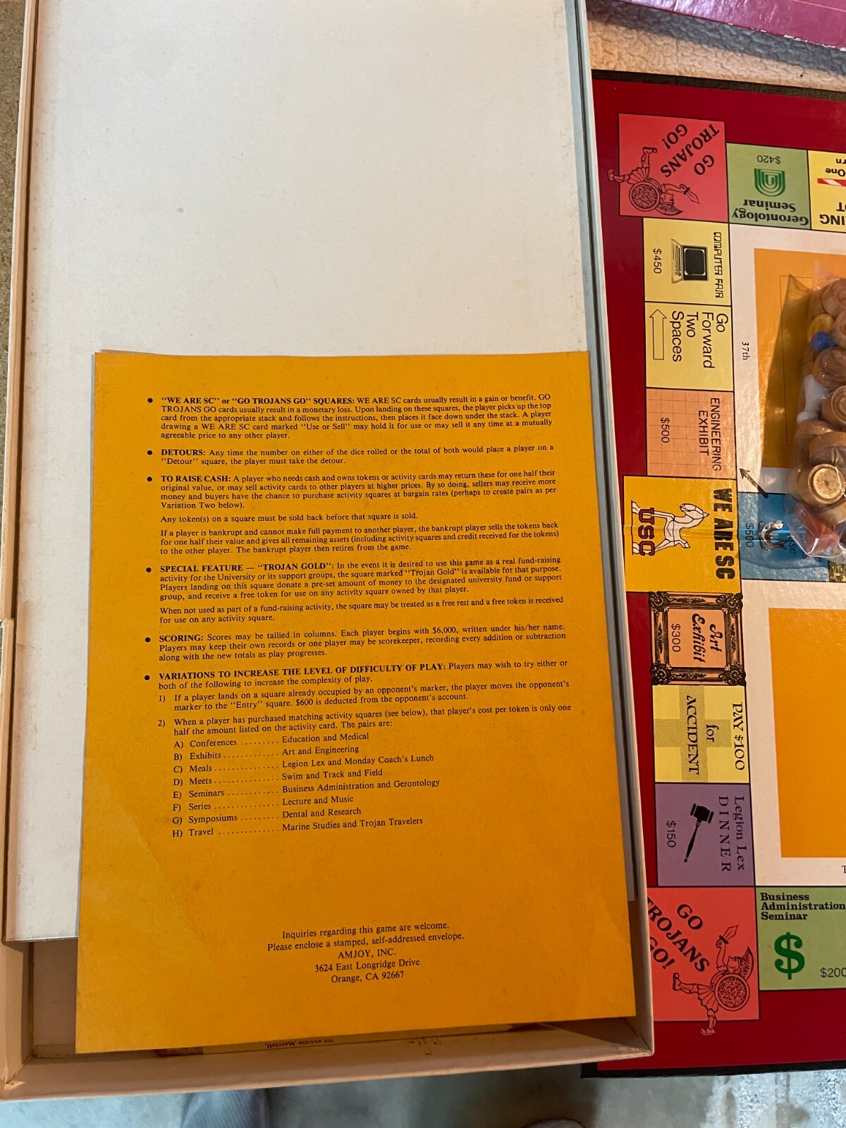 USC Trojan Challenge Board Game--1984 Amjoy - University Activities Game Equip.