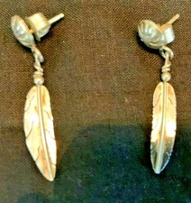 Vintage/Antique Silver Stud FEATHER EARRINGS