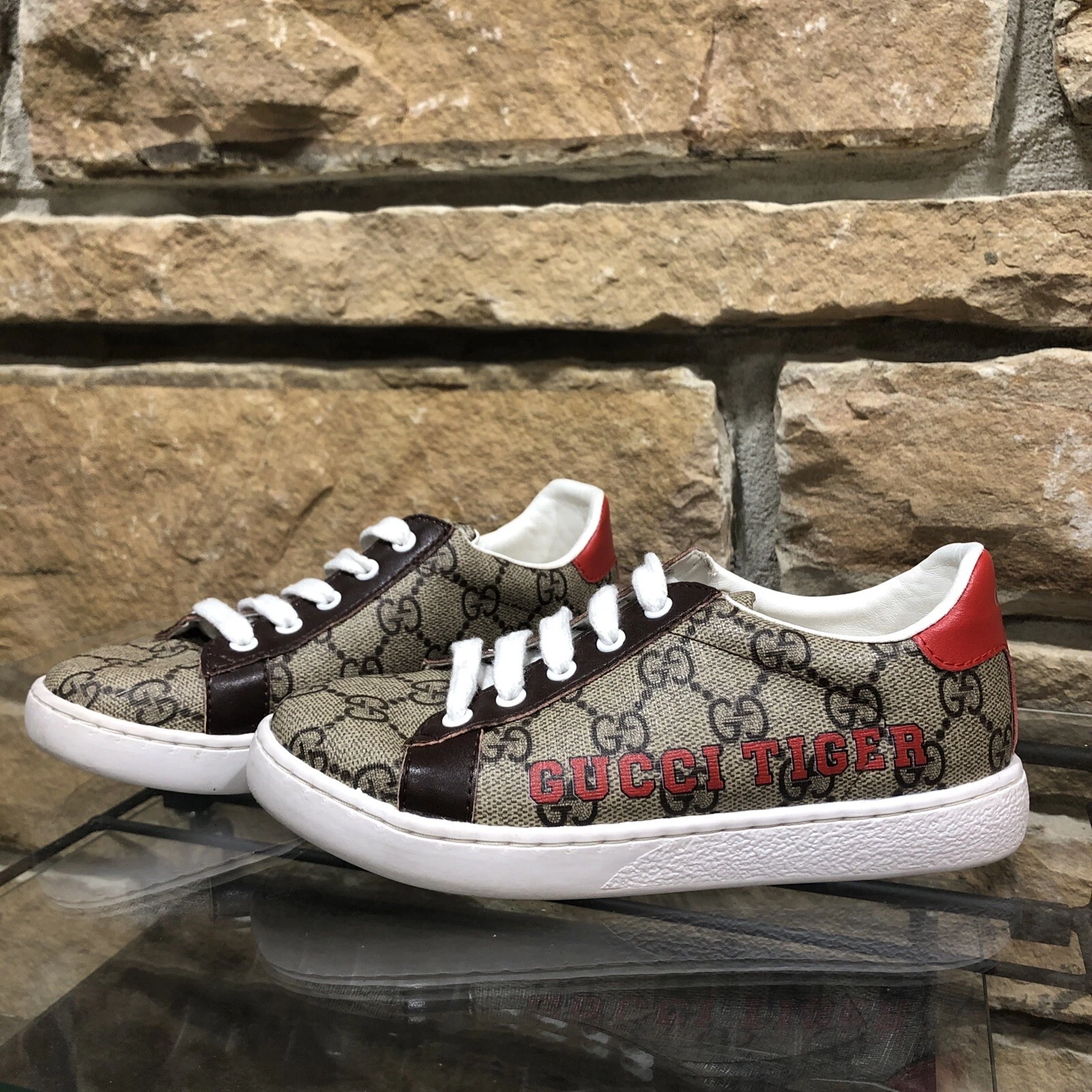 Chaussures GUCCI TIGER RARES US 12,5 C Made Italy Skateboarding GG LOGO Sneaker