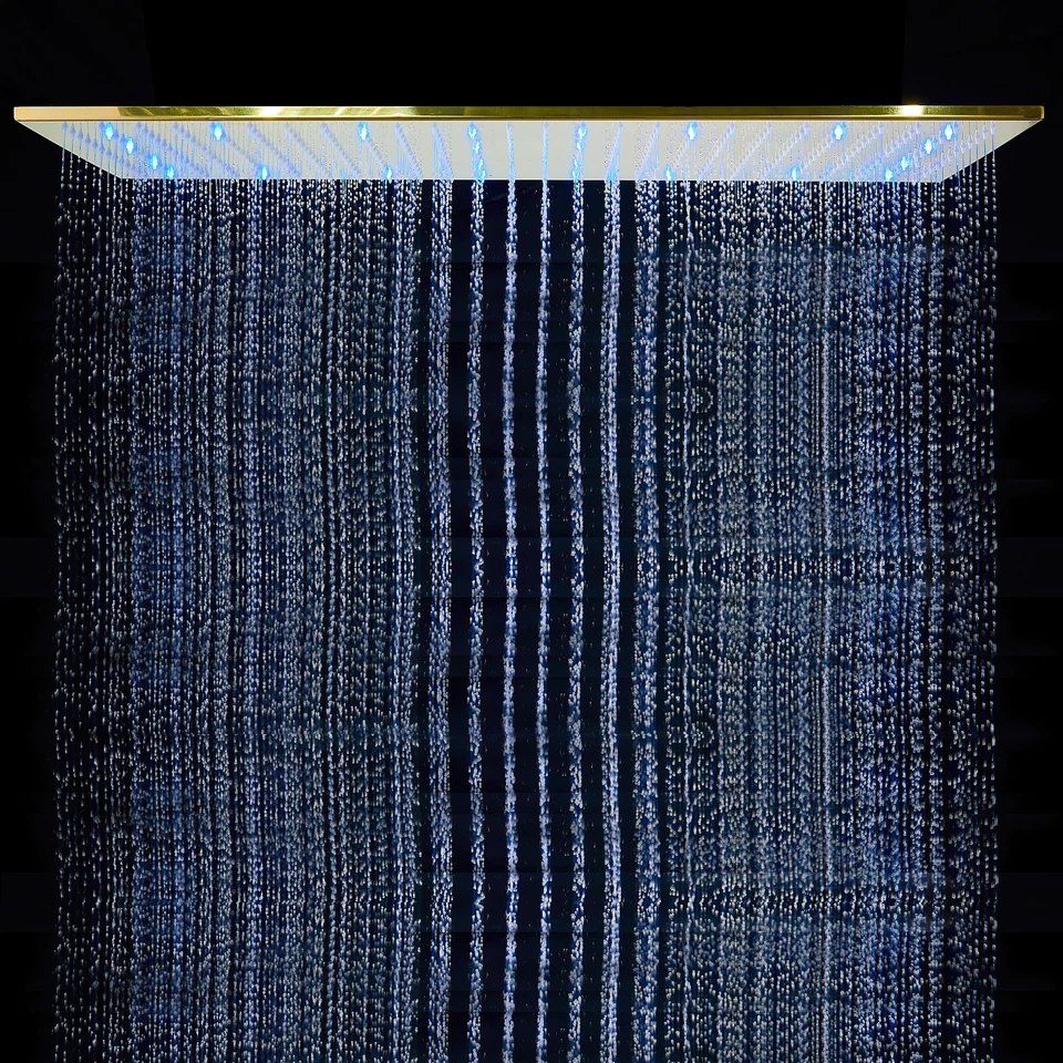 Brushed Gold Shower Faucet Set 16x32 in LED Rain Shower Head Combo Ceiling Mount - Image 4 of 4