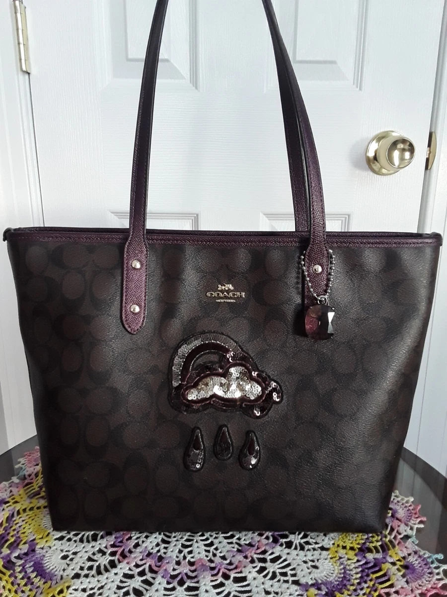 Coach EXTREMELY RARE Signature Sequin Glitter Patch City Tote Bag Purse WOW