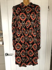 Next Ladies Black & Orange Long Sleeve Shirt Dress Size UK 12 BRAND NEW