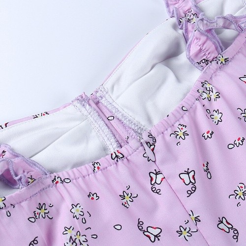 Robe À Fleurs Pour Femmes À Volants Mini Courte Straps Mignonne Violette - Photo 11/12
