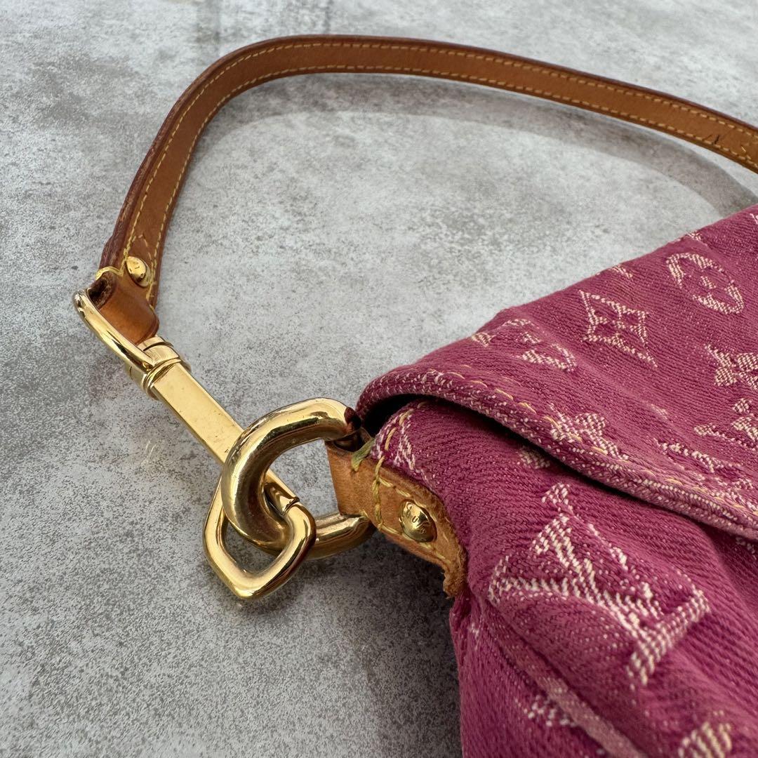 LOUIS VUITTON Monogram Denim Mini Pleaty Shoulder Bag Fushia Pink 