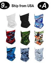 9 PKS USA Stock, Multi-Use Face Mask Head Wrap Neck Gaiter Sweatband Buff  