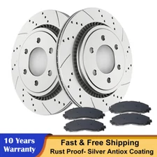 Rear Drilled Brake Rotors Discs Brakes Ceramic Pads Kit Fit 2015-2017 Ford F-150