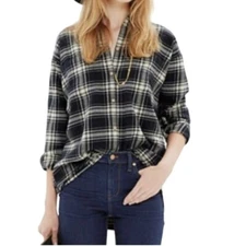 Madewell Flannel Trapeze Shirt Black White Sustainable Cotton Size M