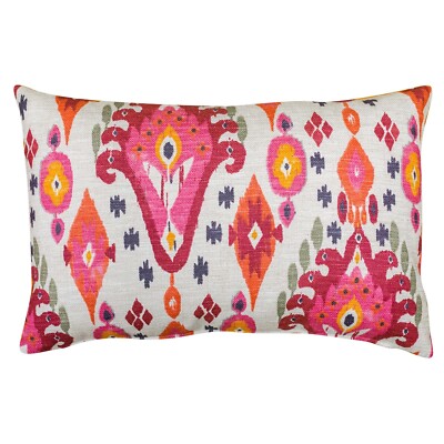 Schweres marokkanisches Ikat XL rechteckiges Kissen aus Leinenmischung, rosa/orange. 23x15''