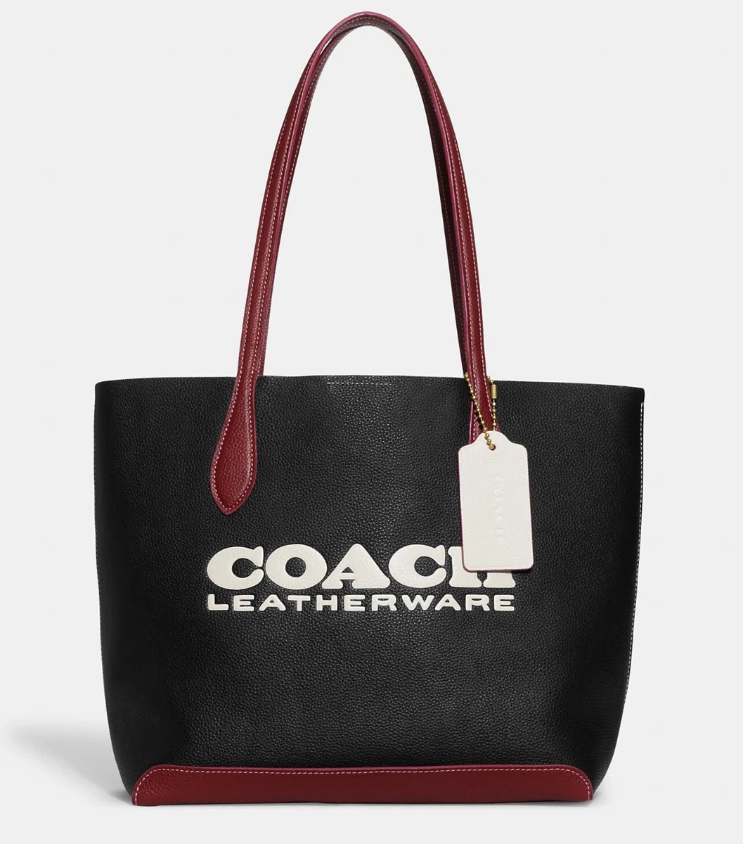 Coach black hotsell tote red inside
