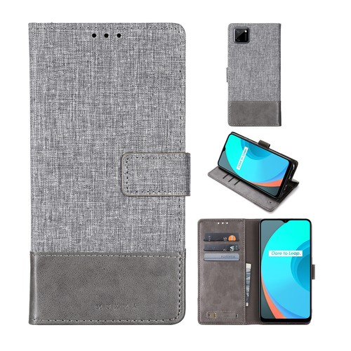 For Realme 2 5 Pro F9 K3 C2 X50 C1X Canvas Leather Flip Stand Wallet Case Cover - Photo 9 sur 11