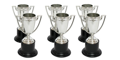 Packung mit 6 x 4'' Silber Kunststoff Auszeichnung Trophäen - Partys Veranstaltungen etc. - Neu & Versiegelt