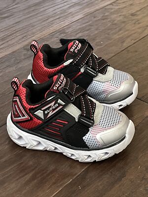 Boys' Super by Skechers Light Up Athletic Shoes- Red BLack SZ