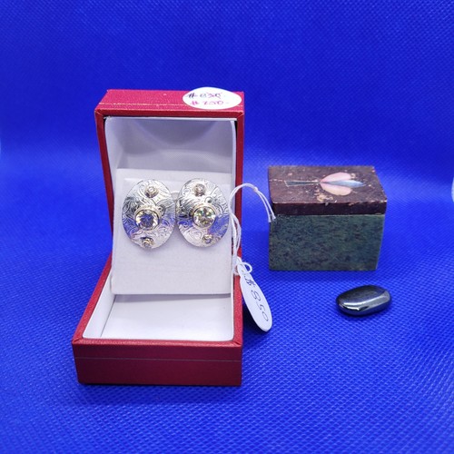 P/besitzte Ohrringe, Gold/.999 Silber, natürlicher Durchmesser/laborgezüchteter Moissanit - Bild 1 von 5