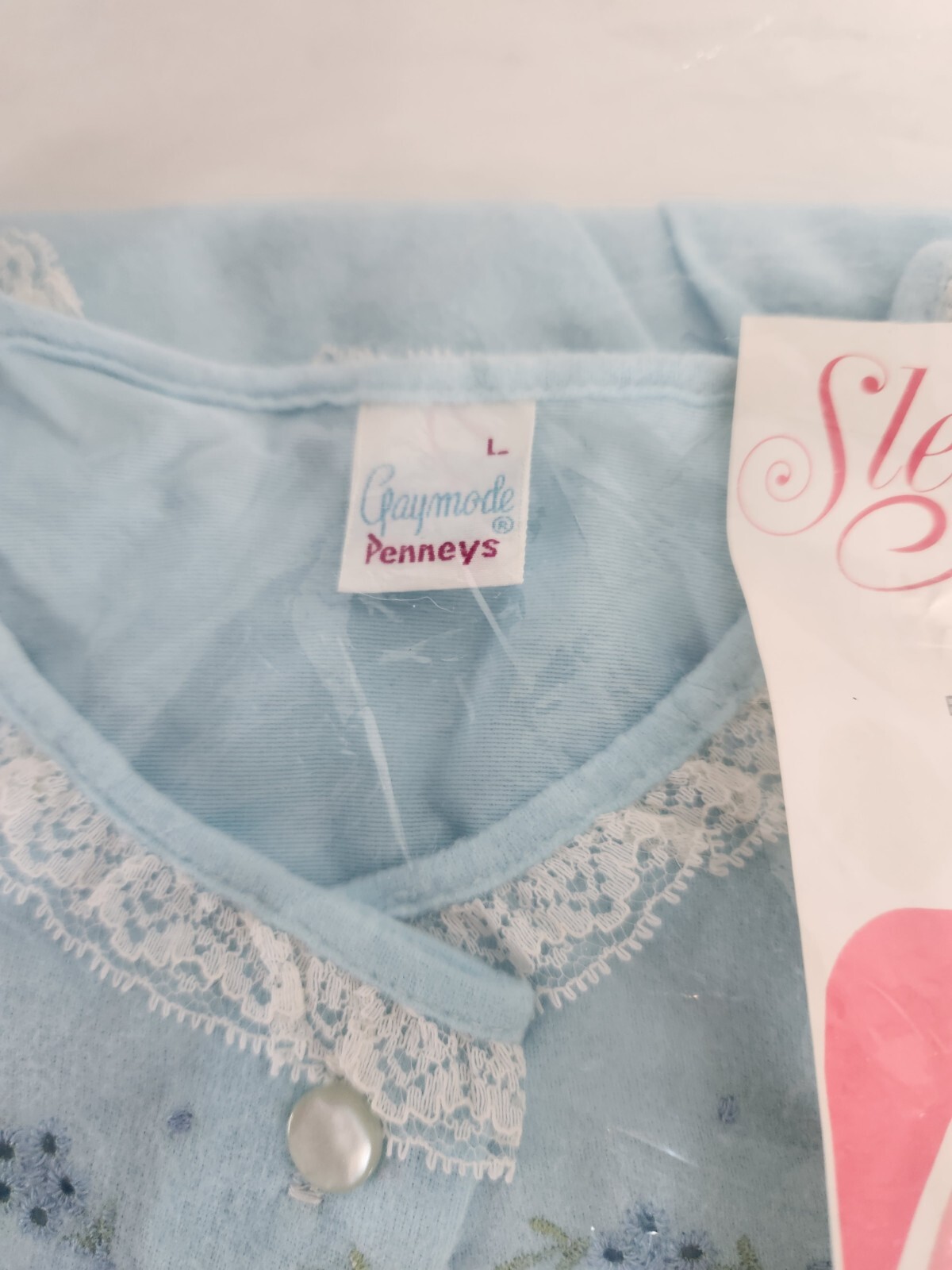 Vtg Gaymode JCPenney Brushed Knit Nightgown Shift Gown Blue Lace Size Large NOS