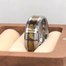 High Polished Tiger Eye Ring Mens Wedding Band Tungsten Carbide Engagement Band