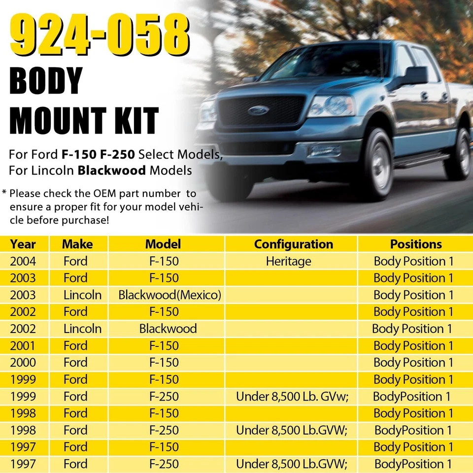 924-058 Body Mount Kit for Ford F-150(1997-03) F-250(1997-99),Lincoln Blackwood - Image 2 of 4