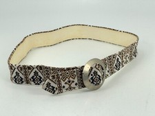 Vintage 1970's Fabric Weaved Waist Belt 2 Tone Geometric Brown White 37"