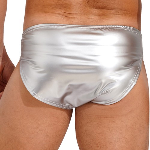 Bikini uomo lucido metallizzato pelle verniciata slip rigonfiamento marsupio mutandine intimo - Foto 74 di 100
