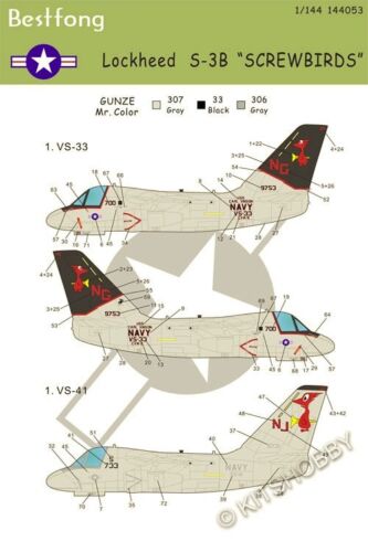 "Calcomanía Bestfong 1/144 Lockheed S-3 Viking EE. UU. Marina vs-33 ""Screwbirds" - Imagen 1 de 6