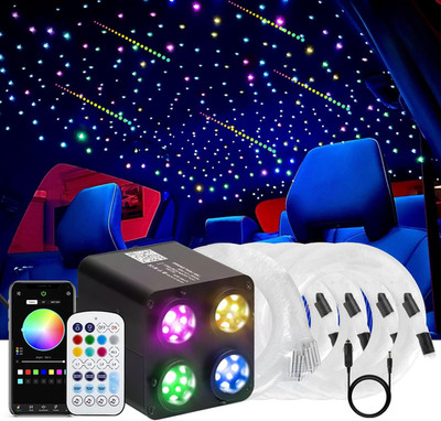 36W 4-Color Twinkle&Rgbw Meteor Starlight Headliner Kit, 2-In-1 Fiber Optic Ligh