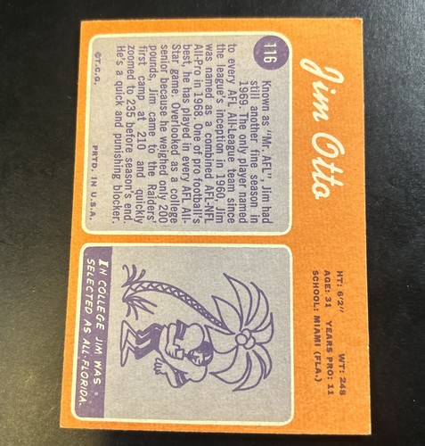 1970 Topps - Jim Otto #116 - Imagen 2 de 2