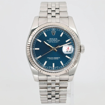 Rolex Datejust 116234 18K White Gold Steel Blue Dial Automatic Mens Watch 