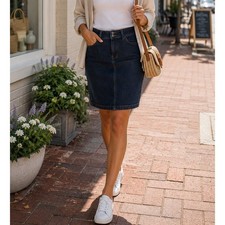 Old Navy Denim Skirt Size 4 Dark Wash Knee Length Back Slit Jean Skirt Y2K 90s
