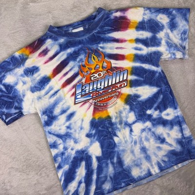 Laughlin River Run Youth Tie-Dye T-Shirt Sz XL Blue Flame Biker 20th Anniversary