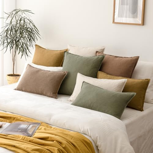 Pack of 2, Decorative Linen Soild Throw 20" x 12" (Pack of 2) Olive Branch - Picture 7 of 7