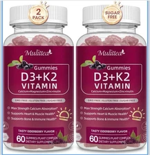 2PACK Vitamin D3 10000 IU + K2 (MK-7) 200mcg PLUS Calcium Magnesium Zinc Gummies