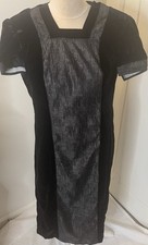 Vintage 1980s Gothic Black Velvet Dress. Decorative Panel…Size 12/14