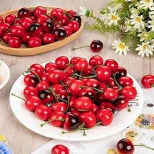 15PCS Red Artificial Cherries, Fake Fruit Decor Simulation Cherry Model