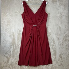 Lauren Ralph Lauren Dress Womens 10 Red V Neck Ruched Fit & Flare Midi Party