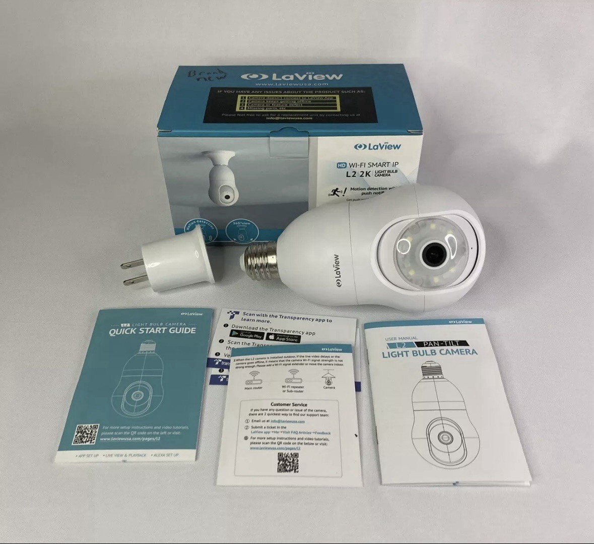 LaView HD 2.4Ghz Wi-fi Smart IP L2 2K Light Bulb Camera LV-PWL2-W Tested