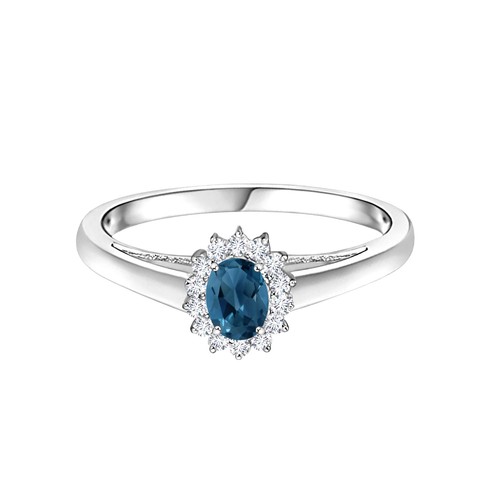 7X5 MM Princess Diana London Blue Topaz 925 Sterling Silver Oval Floral Ring - Picture 2 of 6
