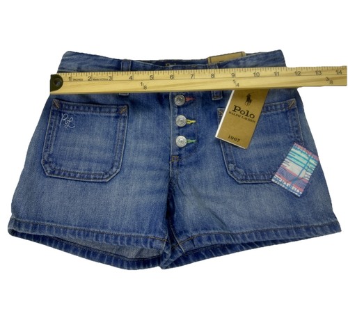 Polo Ralph Lauren Girls Patchwork Cotton Blue Denim Shorts Multi Patch Sz 6X NWT - Picture 5 of 13