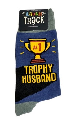 Laugh Track Trophy Husband Men s Size 6-11 Novelty Humorous Funny Socks 
