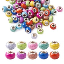 Beadthoven 100pcs Large Hole European Resin Turquoise Rondelle Beads - Mixed ...
